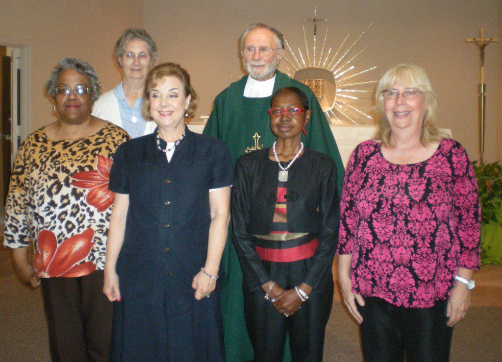 (Pictured from left to right:  Toni K. Gaines – Treasurer; Mary Louise Hand – President; Gloria A. Lessington – 2nd Vice President; and, Mary Ann Tretler – Secretary.  Also pictured are Sr. Sandra Goldsborough – Spiritual Moderator and Rev. Carl F. Dianda, Spiritual Advisor)