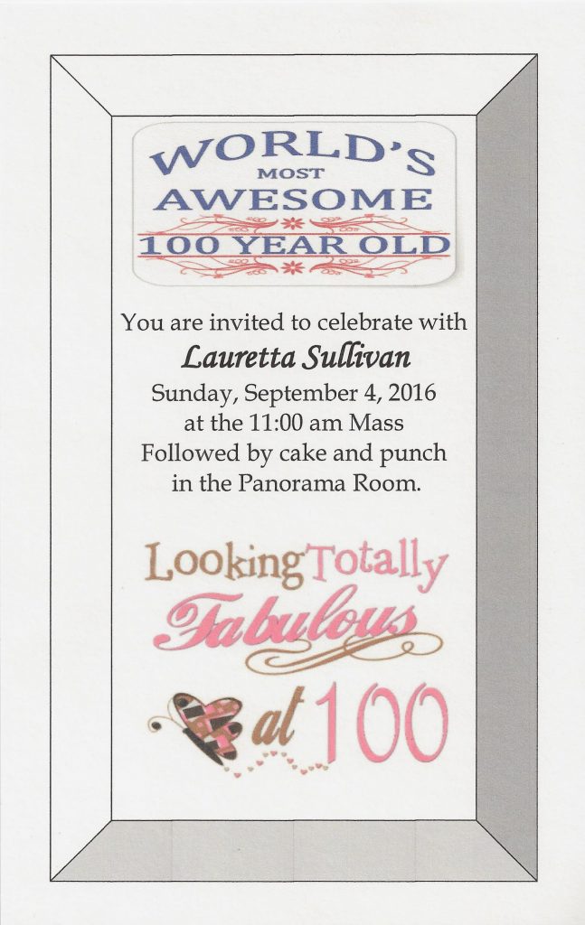 Lauretta Sullivan 100th BD - flyer